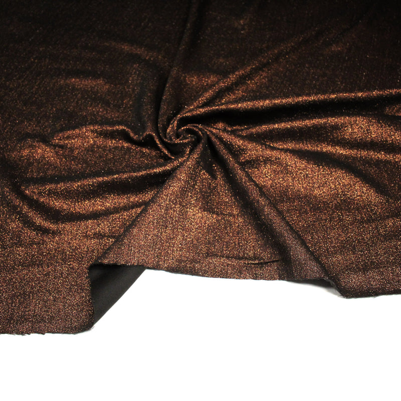 Tissu Maille viscose rouge cuivre lurex et verso noir, de fabrication française - TissusPapi.com