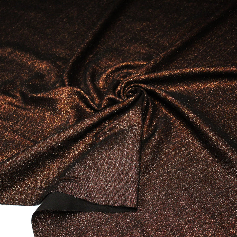 Tissu Maille viscose rouge cuivre lurex et verso noir, de fabrication française - TissusPapi.com