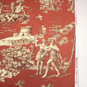 Tissu coton épais TOILE DE JOUY "LES AMERINDIENS", rouille rouge & écru - TissusPapi.com