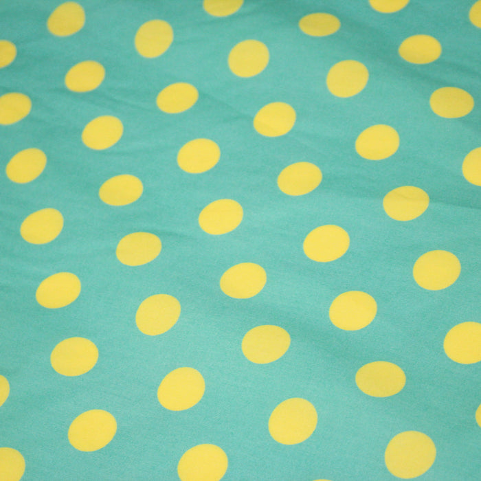 Tissu cotonnade bleu vert aux pois jaunes 18mm