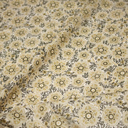 Tissu popeline coton ocre clair aux fleurs & fines arabesques noirs et jaunes - TissusPapi.com