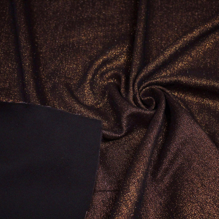 Tissu Maille viscose rouge cuivre lurex et verso noir, de fabrication française - TissusPapi.com