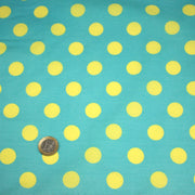 Tissu cotonnade bleu vert aux pois jaunes 18mm - TissusPapi.com
