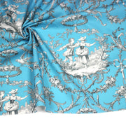 Tissu coton épais TOILE DE JOUY LES AMOURS, bleu, grande largeur 280cm - TissusPapi.com