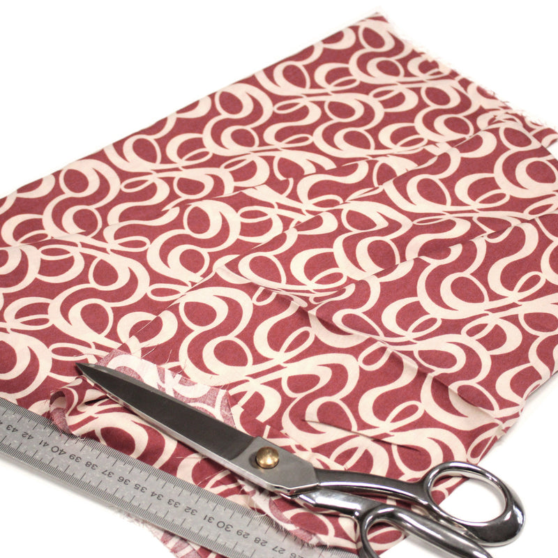 Tissu viscose fluide, motifs et cercles géométriques écrus, fond terre de sienne - TissusPapi.com