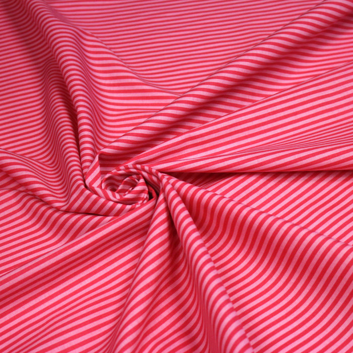 Tissu cotonnade aux rayures rose magenta et rose, 3mm