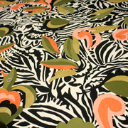 Tissu viscose fluide COMPORTA, motif graphique noir blanc, fleuri vert rose corail - Fabrication française - TissusPapi.com