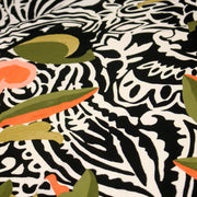 Tissu viscose fluide COMPORTA, motif graphique noir blanc, fleuri vert rose corail - Fabrication française - TissusPapi.com