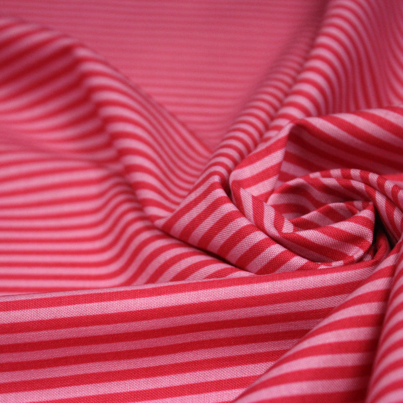 Tissu cotonnade aux rayures rose magenta et rose, 3mm - TissusPapi.com