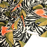Tissu viscose fluide COMPORTA, motif graphique noir blanc, fleuri vert rose corail - Fabrication française - TissusPapi.com