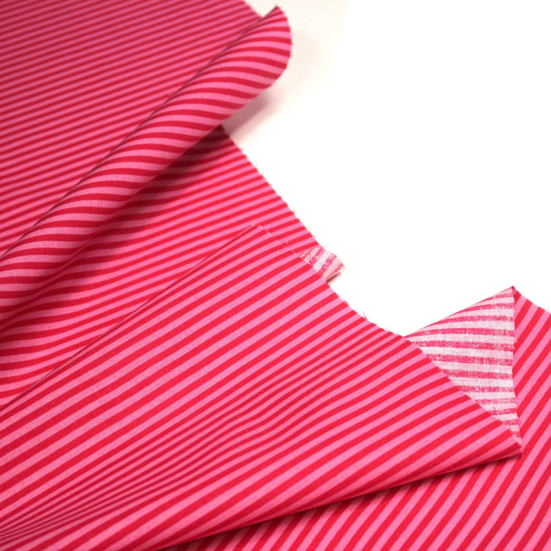 Tissu cotonnade aux rayures rose magenta et rose, 3mm - TissusPapi.com