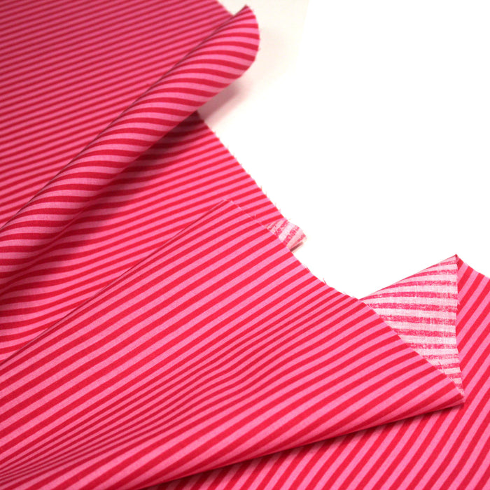 Tissu cotonnade aux rayures rose magenta et rose, 3mm