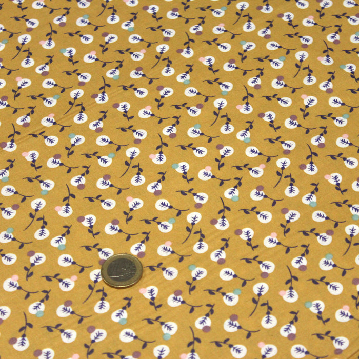 Tissu de coton moutarde aux fleurs graphiques - OEKO-TEX