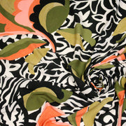 Tissu viscose fluide COMPORTA, motif graphique noir blanc, fleuri vert rose corail - Fabrication française - TissusPapi.com