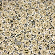 Tissu popeline coton ocre clair aux fleurs & fines arabesques noirs et jaunes - TissusPapi.com