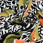 Tissu viscose fluide COMPORTA, motif graphique noir blanc, fleuri vert rose corail - Fabrication française - TissusPapi.com