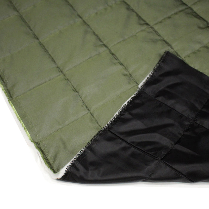 Tissu matelassé recto vert kaki, verso noir - Fabrication italienne