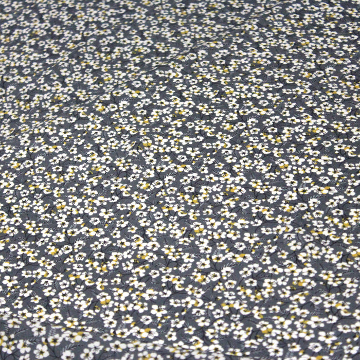 Tissu Microfibre de viscose gris aux fines fleurs de cerisier japonais blanches - COLLECTION SAKURA - OEKO-TEX