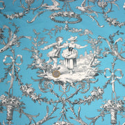 Tissu coton épais TOILE DE JOUY LES AMOURS, bleu, grande largeur 280cm - TissusPapi.com