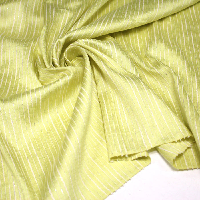 Tissu coton soie tissé rayé, trois couleurs : vert, jaune, gris - MADE IN FRANCE - TissusPapi.com