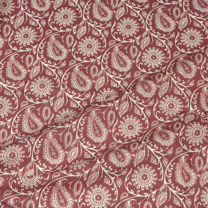 Tissu cotonnade motif cachemire Terre de Sienne, rouge et écru - COLLECTION KALAMKARI