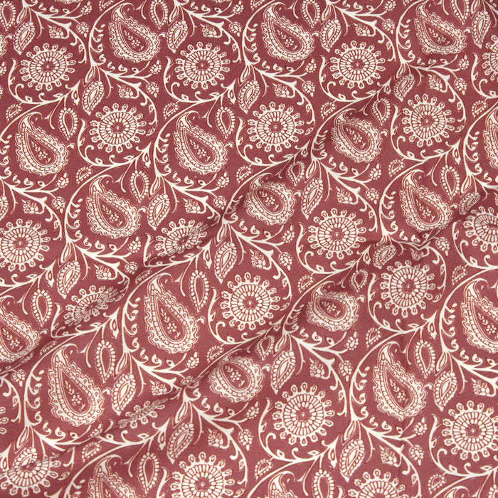 Tissu cotonnade motif cachemire Terre de Sienne, rouge et écru - COLLECTION KALAMKARI