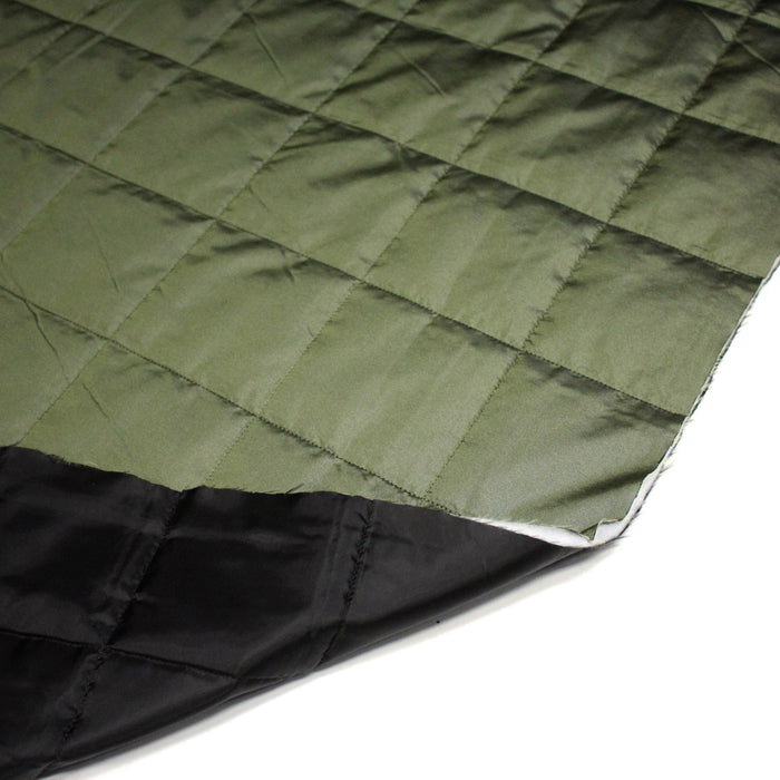 Tissu matelassé recto vert kaki, verso noir - Fabrication italienne