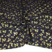 Tissu coton motif japonais vagues & fleurs sakura dorées : Bleu ou rouge - COLLECTION JAPON DORÉ - TissusPapi.com