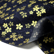 Tissu coton motif japonais vagues & fleurs sakura dorées : Bleu ou rouge - COLLECTION JAPON DORÉ - TissusPapi.com