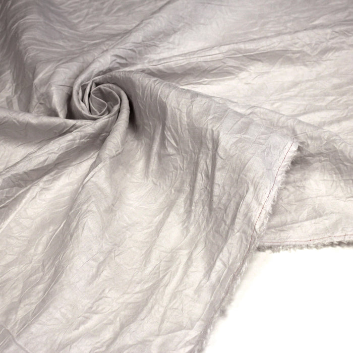 Tissu ramie froissé, fabriqué en France : blanc grisé, gris rosé, gris bleuté
