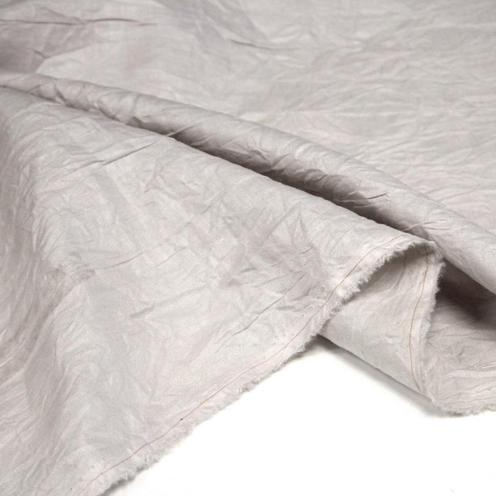 Tissu ramie froissé, fabriqué en France : blanc grisé, gris rosé, gris bleuté