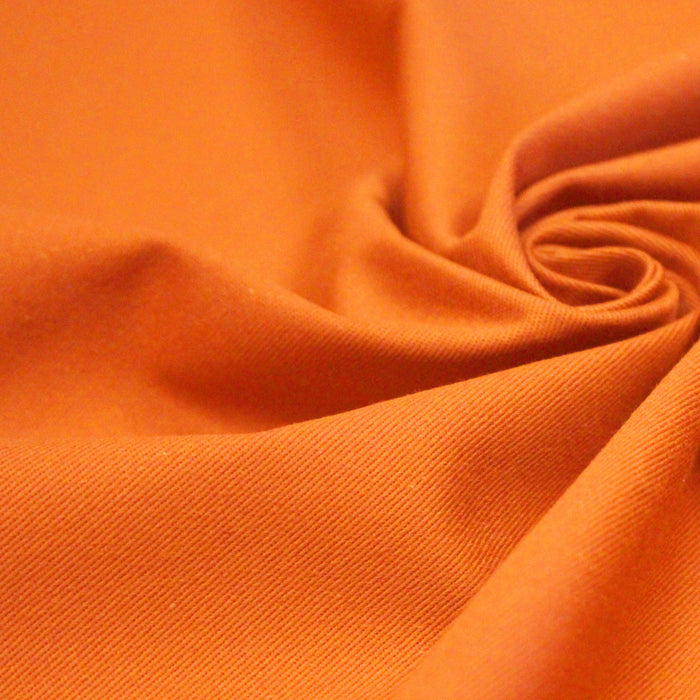 Tissu gabardine de coton LUXE - sergé de coton orange - 280gr-m2 - Fabrication française - Oeko-Tex