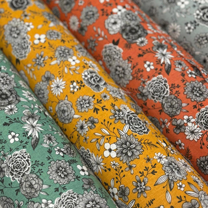Tissu SIRACUSA coton imprimé fleuri noir et blanc : nombreuses couleurs au choix !
