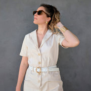 Tissu Gabardine coton élasthanne écru uni - Fabrication italienne - TissusPapi.com