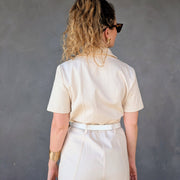 Tissu Gabardine coton élasthanne écru uni - Fabrication italienne - TissusPapi.com