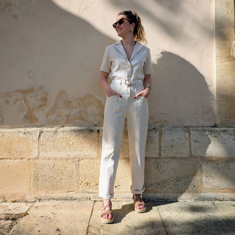 Tissu Gabardine coton élasthanne écru uni - Fabrication italienne - TissusPapi.com