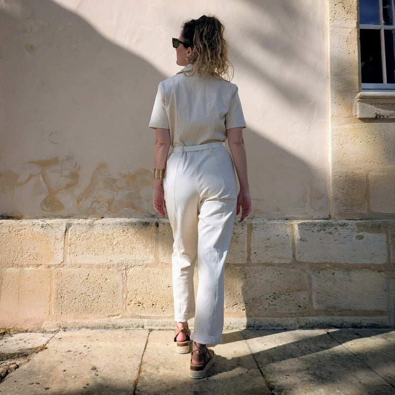 Tissu Gabardine coton élasthanne écru uni - Fabrication italienne - TissusPapi.com