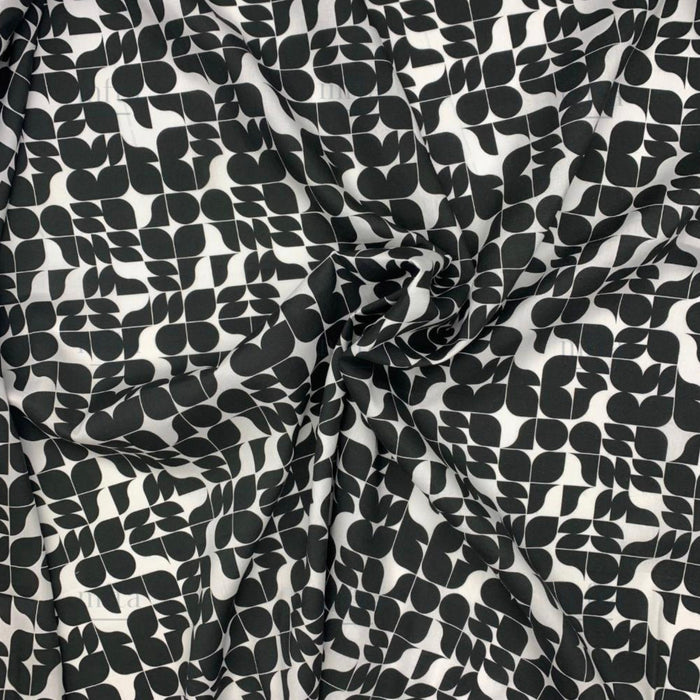 Tissu viscose fluide SEVENTIES, motif géométrique noir et blanc - STANDARD 100 OEKO-TEX