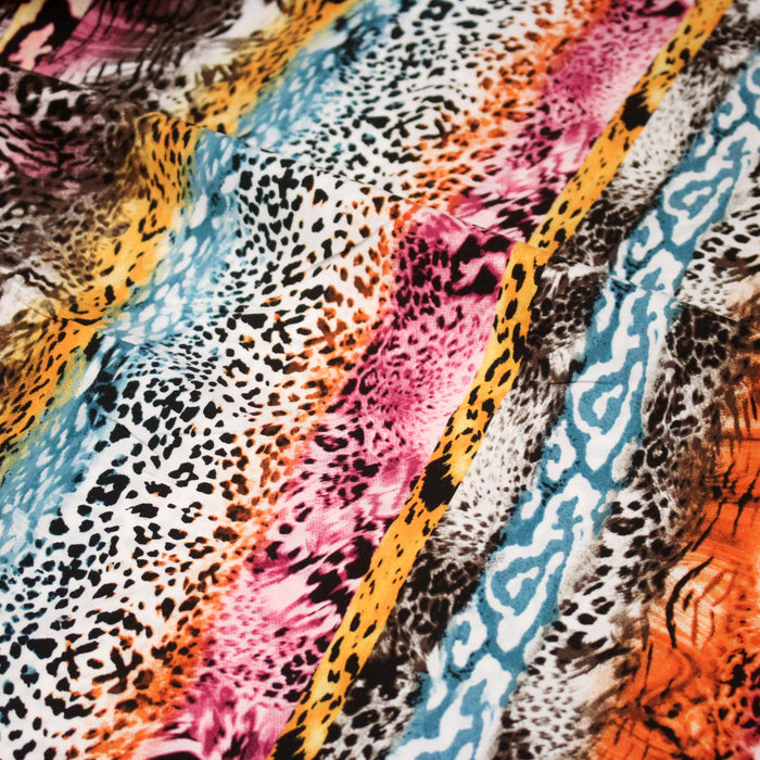 Tissu popeline de viscose motif léopard multicolore - Fabrication française - OEKO-TEX