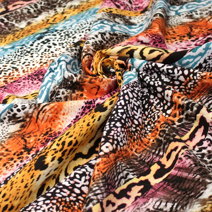 Tissu popeline de viscose motif léopard multicolore - Fabrication française - OEKO-TEX