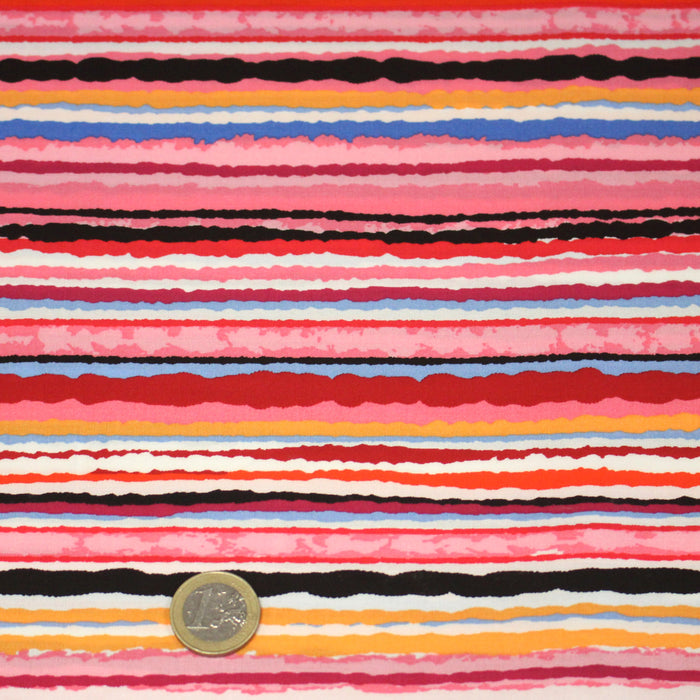 Tissu popeline de viscose aux rayures multicolore - Fabrication française - OEKO-TEX