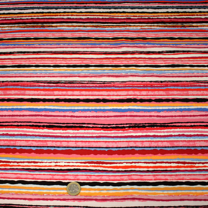 Tissu popeline de viscose aux rayures multicolore - Fabrication française - OEKO-TEX