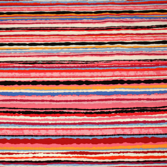 Tissu popeline de viscose aux rayures multicolore - Fabrication française - OEKO-TEX