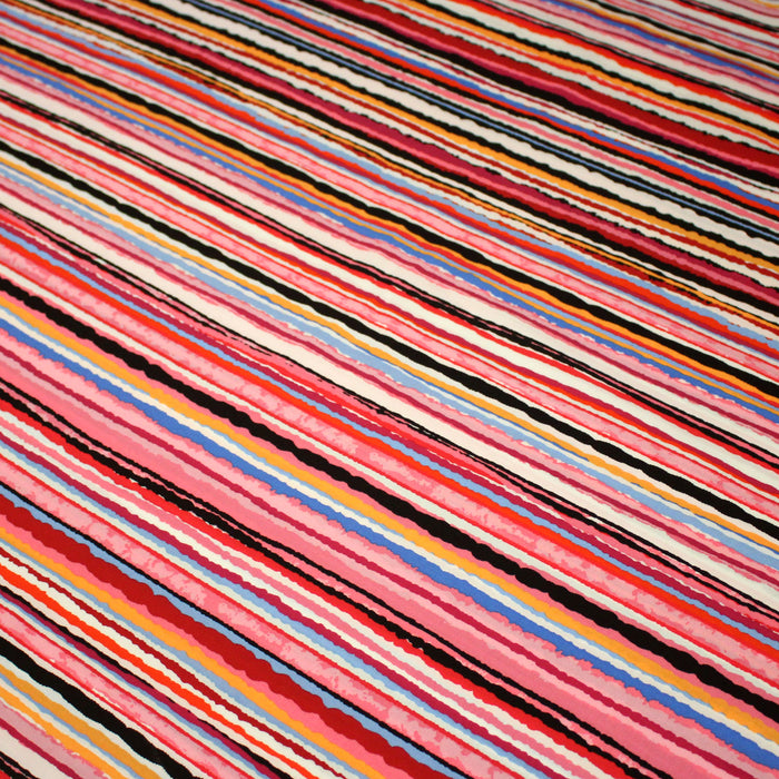 Tissu popeline de viscose aux rayures multicolore - Fabrication française - OEKO-TEX