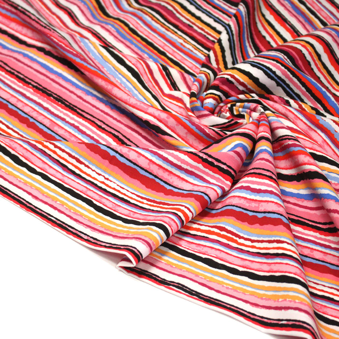 Tissu popeline de viscose aux rayures multicolore - Fabrication française - OEKO-TEX