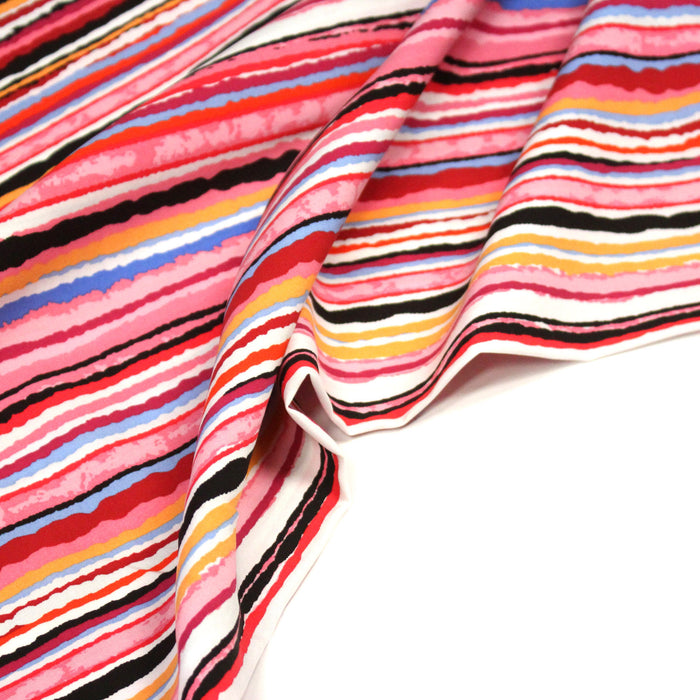 Tissu popeline de viscose aux rayures multicolore - Fabrication française - OEKO-TEX