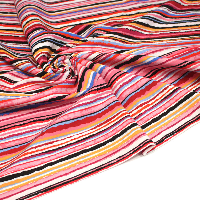 Tissu popeline de viscose aux rayures multicolore - Fabrication française - OEKO-TEX