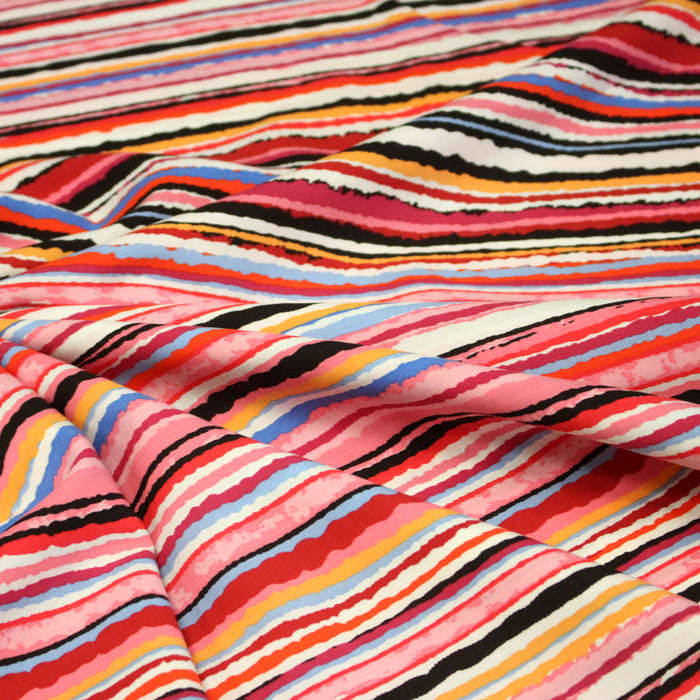 Tissu popeline de viscose aux rayures multicolore - Fabrication française - OEKO-TEX