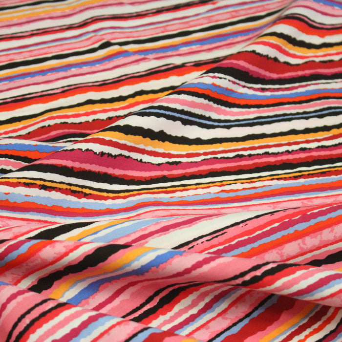 Tissu popeline de viscose aux rayures multicolore - Fabrication française - OEKO-TEX