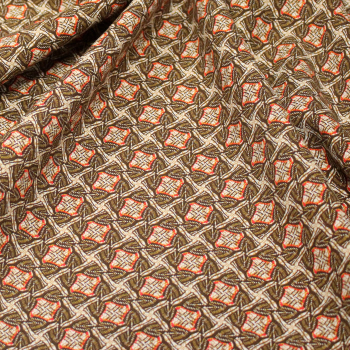 Tissu popeline de viscose motif wax aux tons marrons et rouges - Fabrication française - OEKO-TEX